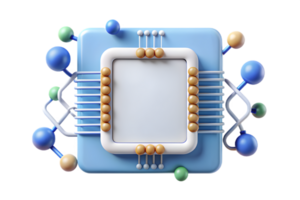 A computer chip with a frame and a bunch of different colored balls png
