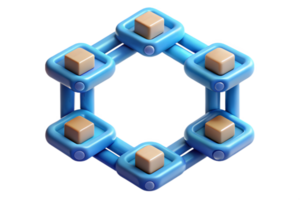 Isometric AI Powered Blockchain Border Frame concept as A clean border frame featuring blockchain elements on the top and bottom edges with ample copy space in the center. The desi png