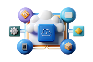 Isometric AI Powered Cloud Computing Frame concept as A clean border frame featuring cloud icons and data flow lines on the top and bottom edges providing ample copy space in the c png