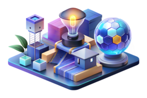 Isometric AI Powered Educational Transformation concept as A glowing abstract digital art scene with dynamic patterns and light effects representing the transformation of education png