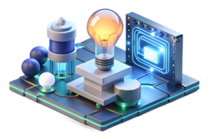 A light bulb and a computer with a circuit board png