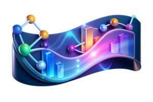 Isometric AI Powered Marketing Evolution concept as A glowing abstract banner featuring digital waves and data streams representing the evolution of marketing technology with a foc png