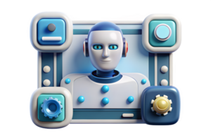 Isometric AI Powered Human Machine Interface Frame concept as A border frame featuring HMI elements on the top and bottom edges with ample copy space in the center. The design symb png