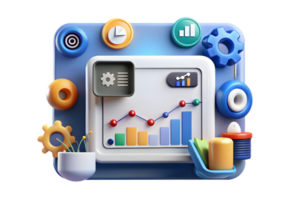 Isometric AI Powered Predictive Analytics Frame concept as A clean border frame with data graphs and algorithmic patterns on the top and bottom edges with ample copy space in the c png