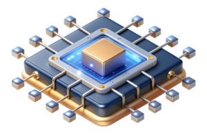 Isometric AI Powered Quantum Circuit Frame concept as A border frame with quantum circuit patterns on the top and bottom edges providing ample copy space in the center. The design png