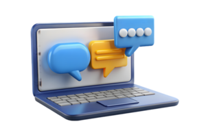 A laptop with speech bubbles and a chat bubble png