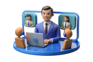 A man in a suit is sitting at a computer with a group of people png
