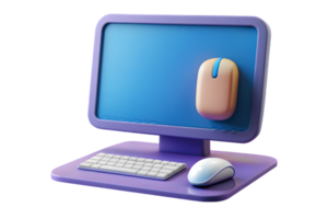 Computer mouse and keyboard on a purple computer screen png