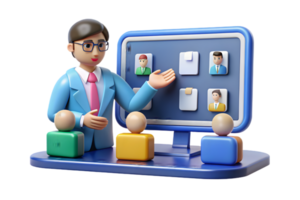 A man in a suit is standing in front of a computer screen png