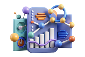 A colorful mobile phone with a graph and other objects png
