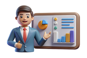A cartoon man in a suit and tie standing next to a whiteboard png
