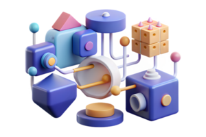 Isometric Flat AI Driven Data Flow Elements concept as Abstract elements featuring dynamic data streams flowing through geometric shapes. The design is isolated on a white b png