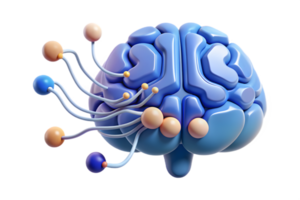 Isometric Flat AI Driven Digital Brain Elements concept as Abstract elements representing a digital brain with circuitry and data streams. The design is isolated on a white png