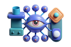 Isometric Flat AI Driven Ethical AI Elements concept as Abstract elements featuring symbols of ethics intertwined with digital AI patterns. The design is isolated on a white png