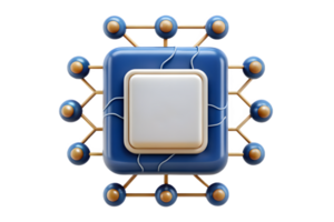 A blue and gold computer chip with a circle around it png