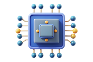 A blue computer chip with many small blue buttons png