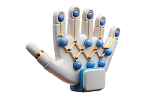 Isometric Flat AI Driven Robotic Hand Elements concept as Abstract elements featuring a robotic hand with glowing digital circuits. The design is isolated on a white backgro png