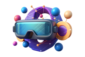Isometric Flat AI Driven Virtual Reality Elements concept as Abstract elements featuring virtual reality goggles with digital interfaces and immersive patterns. The design i png