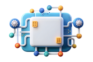 A computer chip with colorful buttons and wires png