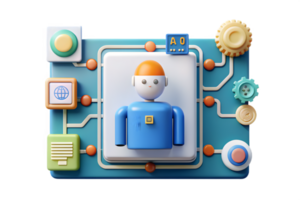 Isometric Flat AI Powered Human Machine Interface concept as A minimalistic abstract featuring elements of human machine interaction with digital interfaces and biome png