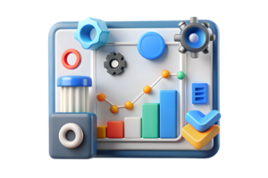 Isometric Flat AI Powered Predictive Analytics Frame concept as A clean border frame with data graphs and algorithmic patterns on the top and bottom edges with ample copy space in png