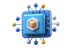 Isometric Flat AI Powered Quantum Computing concept as A minimalistic abstract featuring quantum computing elements with digital connections and particle patterns. Th png