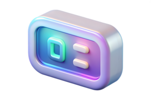 Isometric Flat Holographic Digital Clock with Glowing Numbers concept as A digital clock with holographic glowing numbers isolated on a glossy white surface. The scene is isolated png
