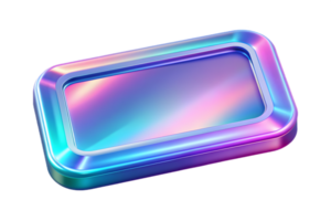 Isometric Flat Holographic Digital Frame with Glowing Borders concept as A digital photo frame with holographic glowing borders isolated on a glossy white surface. The design inclu png