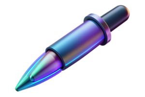 Isometric Flat Holographic Pen with Glowing Ink concept as A sleek pen with holographic glowing ink placed on a glossy white surface. The scene is isolated with ample copy space sy png