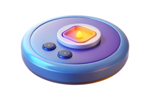 Isometric Flat Holographic Smart Thermostat with Glowing Display concept as A smart thermostat with a holographic glowing display isolated on a glossy white surface. The scene is i png
