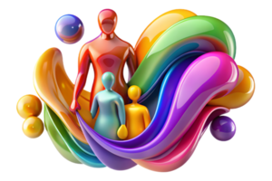 A colorful abstract design with people and bubbles png