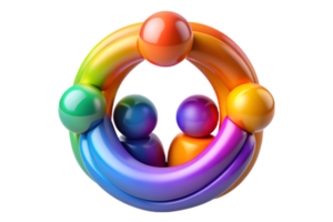 A group of people in a circle with a rainbow colored background png