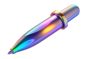 Isometric Holographic Pen with Glowing Ink concept as A sleek pen with holographic glowing ink placed on a glossy white surface. The scene is isolated with ample copy space symboli png