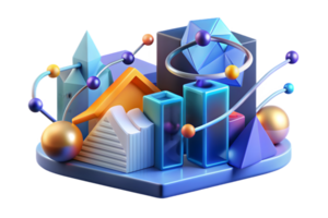 A 3d model of a building with a bunch of different objects png