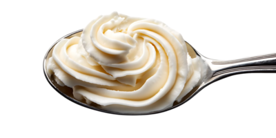 Whipped Cream on a Spoon with Transparent Background, Delicious and Creamy Dessert, Perfect for Cakes and Coffee png
