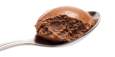 A Scoop of Creamy Chocolate Ice Cream on a Spoon with Transparent Background png