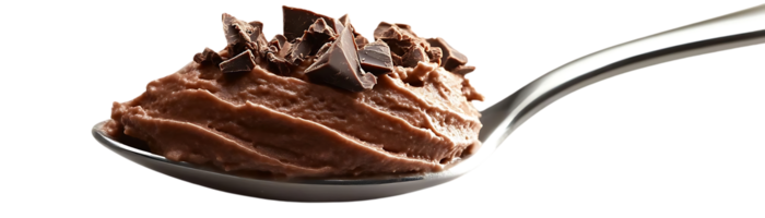 Chocolate Mousse Spoonful with Transparent Background and Chocolate Shavings png