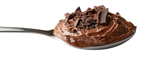 Spoonful of Creamy Chocolate Pudding with Shavings, a Delicious Treat with a Transparent Background png