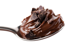 Delicious Chocolate Pudding with Chunks in a Spoon, Transparent Background png