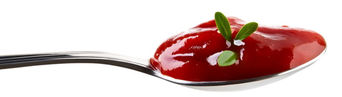 Spoonful of Red Sauce with Green Leaves on a Transparent Background png
