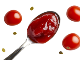 Spoonful of Ketchup with Tomatoes and Seeds on a Transparent Background png