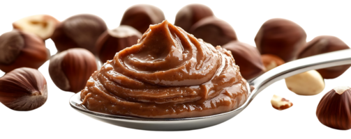 Hazelnut Spread on a Spoon with Transparent Background, a Delicious Treat with a Smooth Texture png