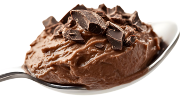 Chocolate Mousse with Chocolate Chips on a Spoon with Transparent Background png
