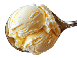 A Scoop of Creamy Vanilla Ice Cream on a Spoon with a Transparent Background png