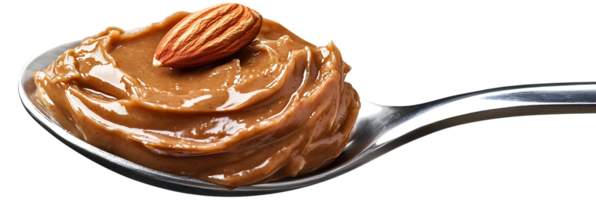 Almond Butter on a Spoon with a Transparent Background, Delicious and Creamy Almond Butter with a Single Almond on Top png