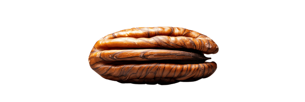 Pecan Nut Isolated on Transparent Background A Close-up View of a Single Pecan with a Smooth, Brown Shell Against a Translucent Background, Showcasing the Nut's Detailed Texture and Pattern. png
