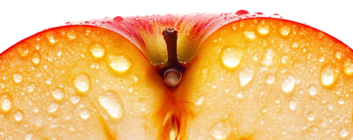 A Sliced Apple Glistens with Dewdrops on a Transparent Background png