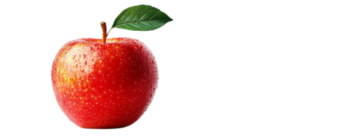 A Single Red Apple with a Green Leaf on a Transparent Background png