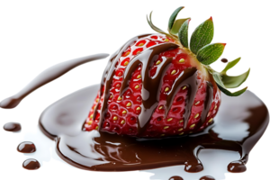 A Single Strawberry Drenched in Rich Chocolate Drizzle on a Transparent Background png