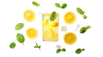 Refreshing Lemonade with Lemon Slices and Mint Leaves on a Transparent Background png